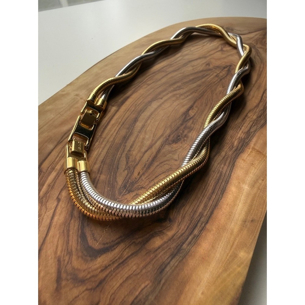 Monet Vintage Mixed Metal Two Tone Gold Silver Twisted Snake Chain Necklace 17in